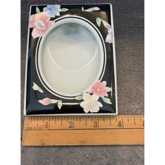 Andrea by Sadek Porcelain Vanity Set Tray and 2 Picture Frames Floral Black 7208 - Picture 8 of 11